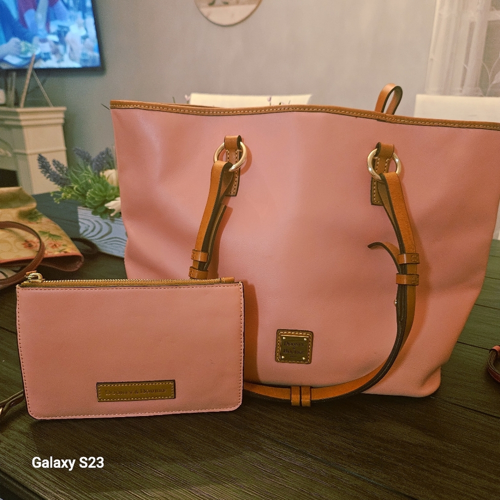 Dooney & Bourke Salmon Pink and Tan Leather Tote 11x6x13